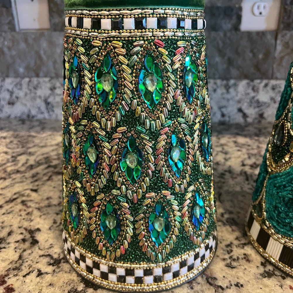 Mackenzie-Childs Emerald Luxe LARGE AND MEDIUM Beaded Cone Trees. New in Box. - Picture 6 of 16